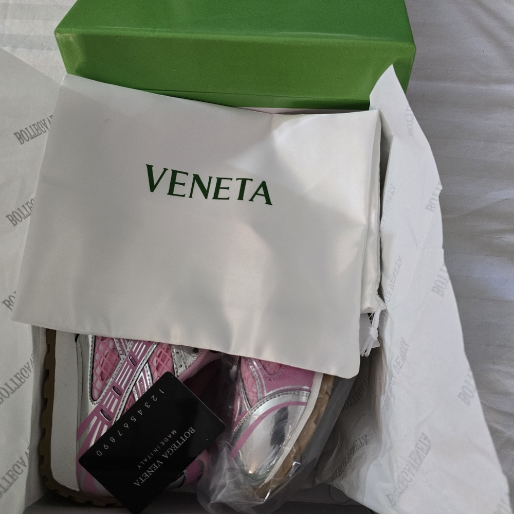 SOLD Sold Veneta Pink Sneakers - Metallic Pink Accent